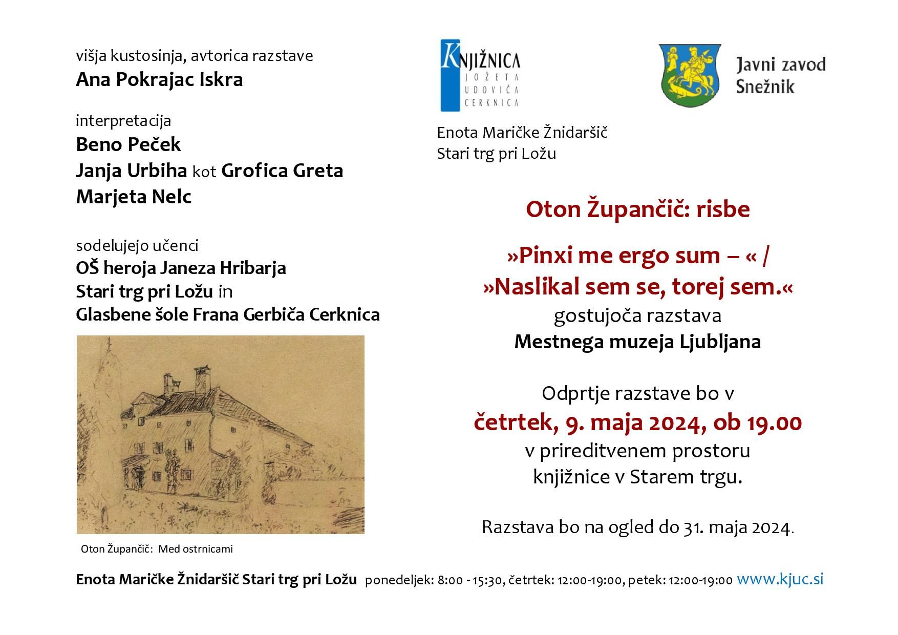Oton Župančič: risbe - odprtje gostujoče razstave Mestnega muzeja Ljubljana