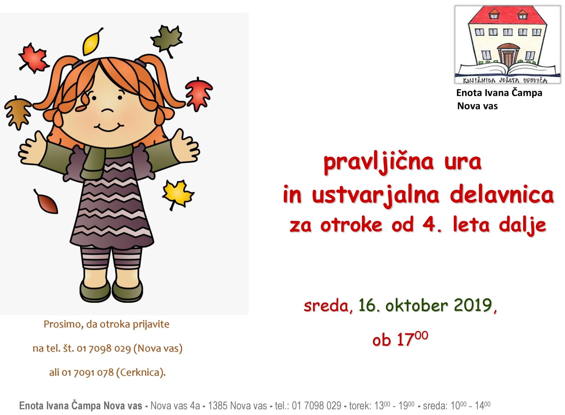 Pravljična ura in ustvarjalna delavnica – Nova vas