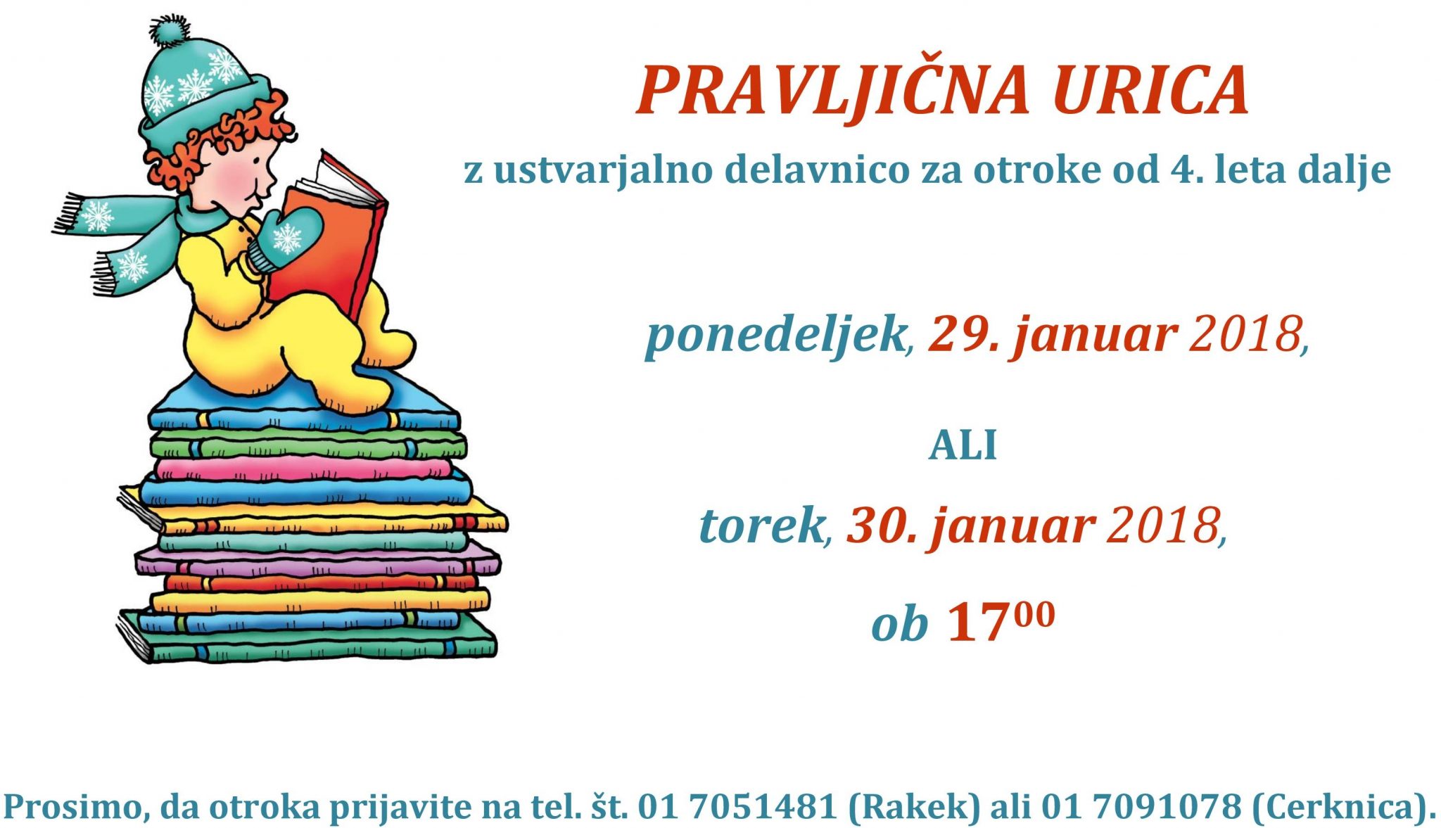 Pravljična urica z ustvarjalno delavnico za otroke od 4. leta dalje – Rakek