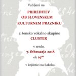 Prireditev ob slovenskem kulturnem prazniku z vokalno skupino Cluster
