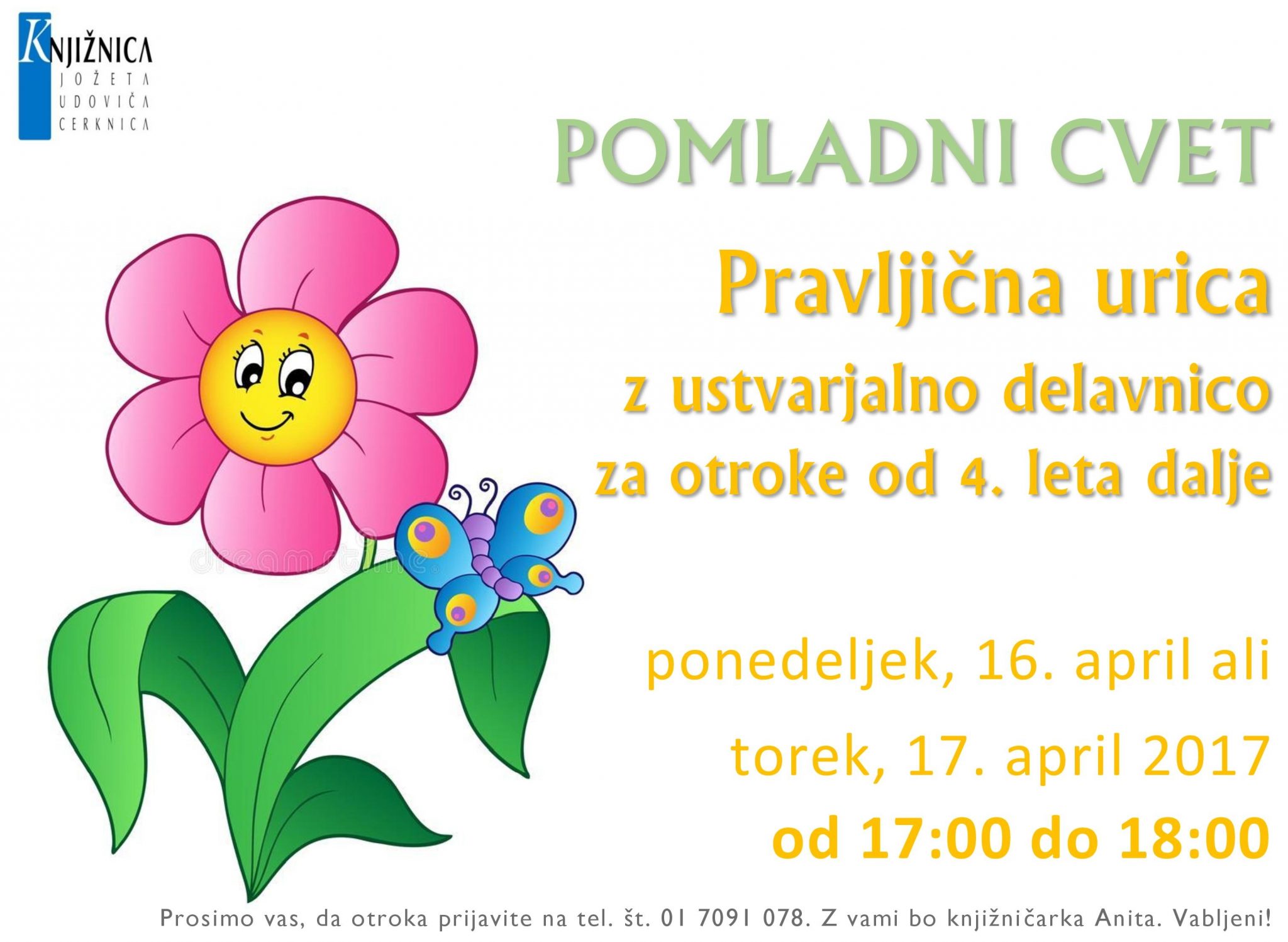 Pomladni cvet pravljična urica z ustvarjalno delavnico za otroke od 4. leta dalje