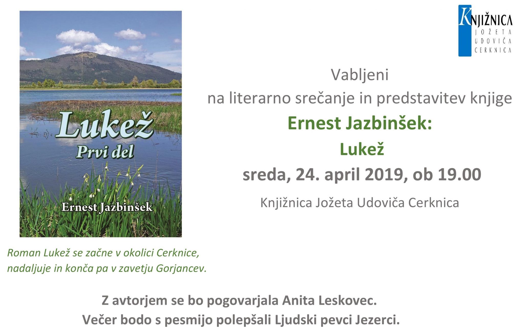 Literarno srečanje in predstavitev knjige - Ernest Jazbinšek: Lukež