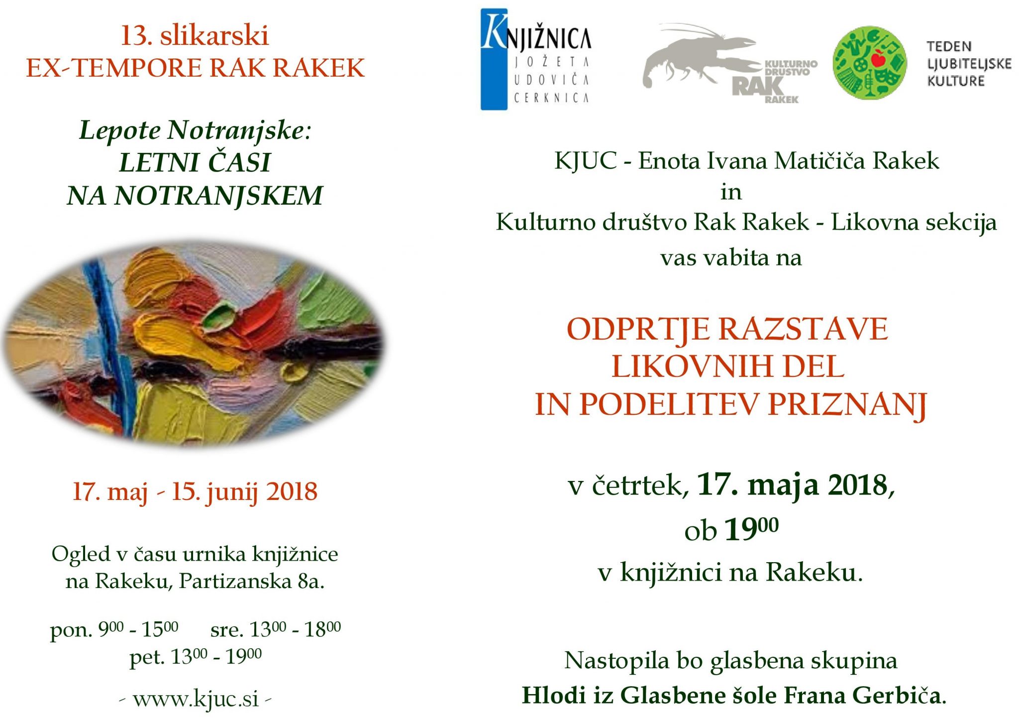 13. slikarski Ex-tempore Rak Rakek – otvoritev razstave likovnih del