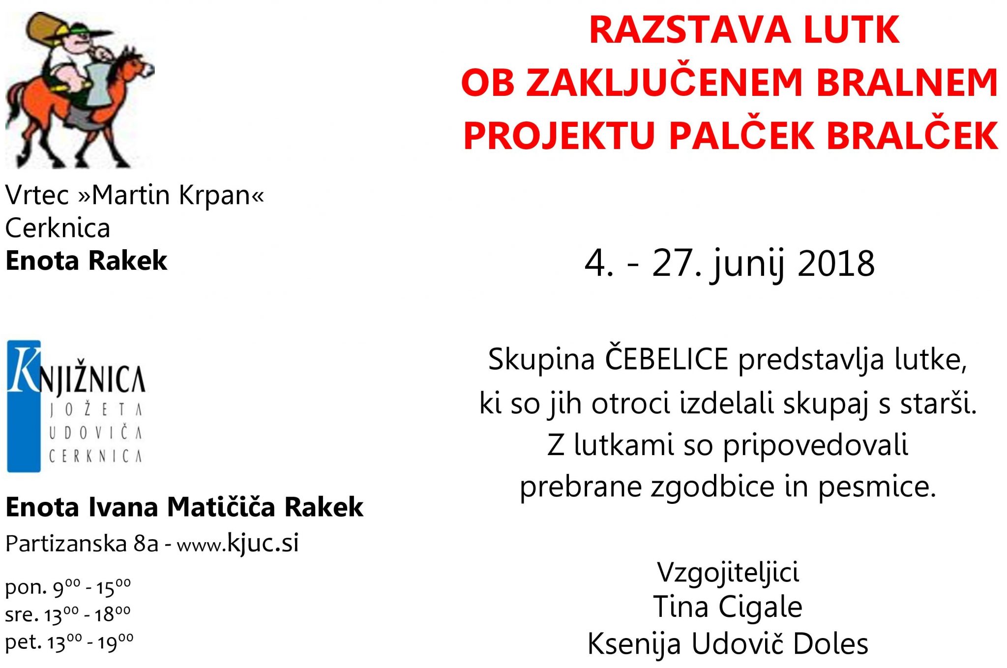 Razstava lutk ob zaključenem projektu Palček Bralček