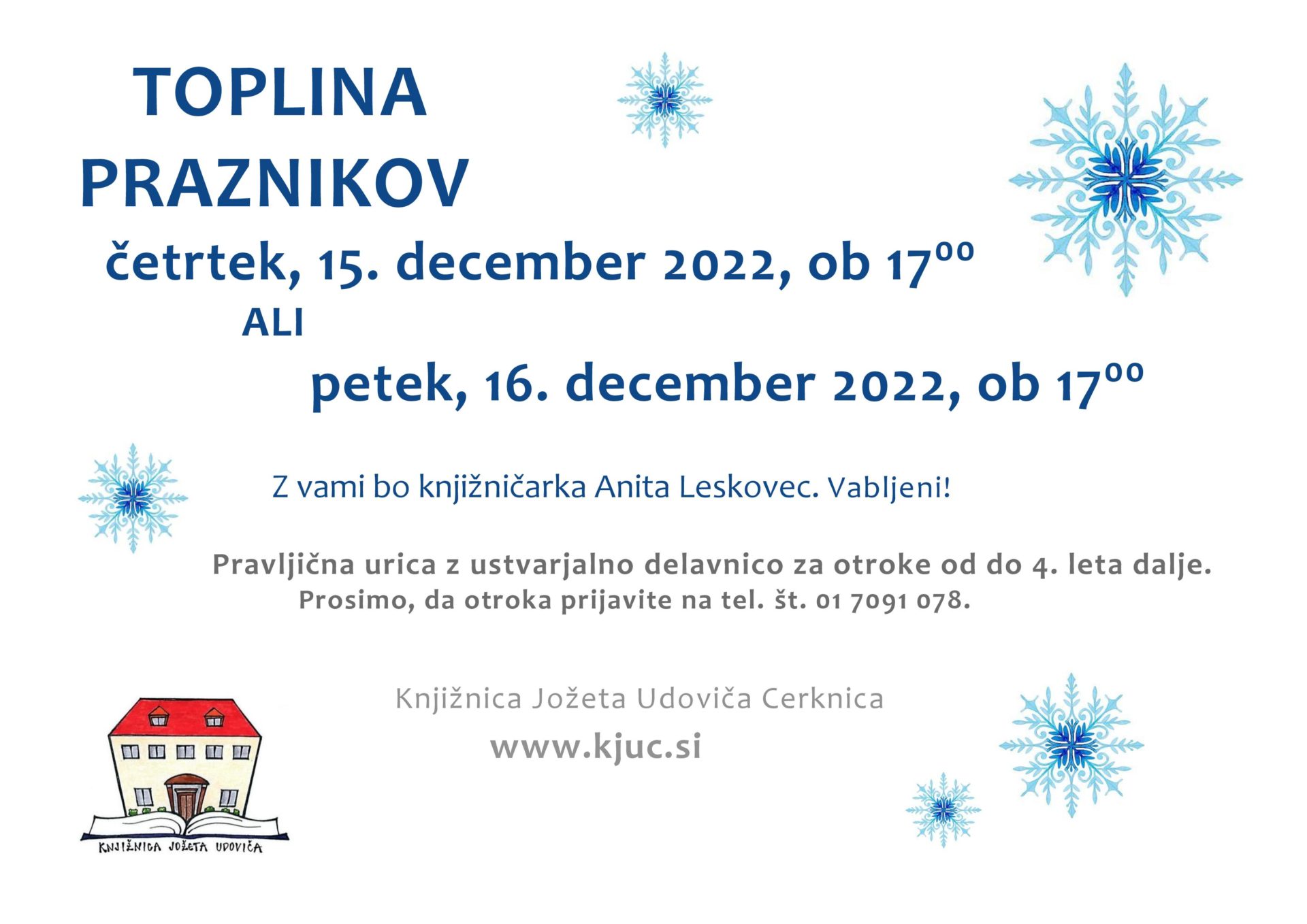 Toplina praznikov - pravljična urica z ustvarjalno delavnico za otroke od do 4. leta dalje