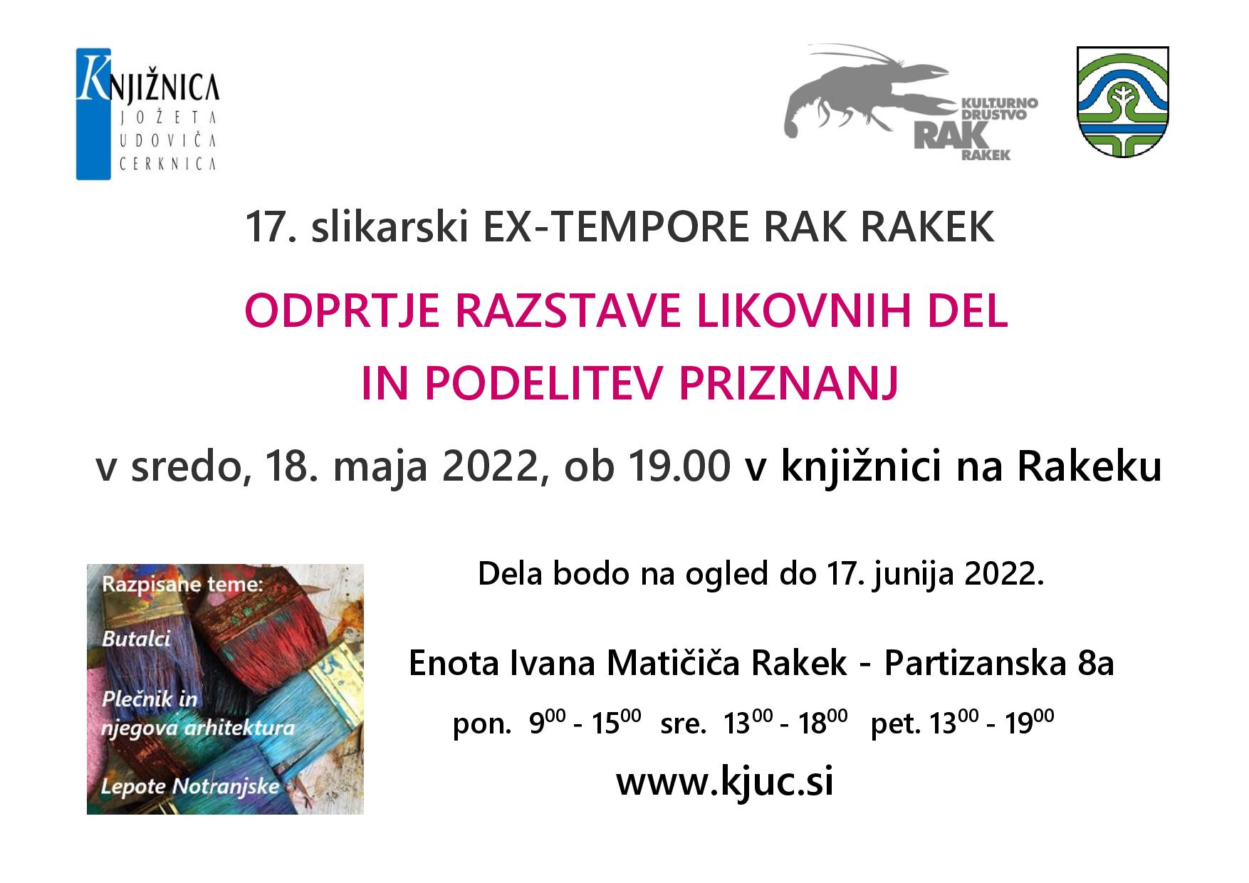 17. slikarski Ex-tempore Rak Rakek: odprtje razstave likovnih del in podelitev priznanj