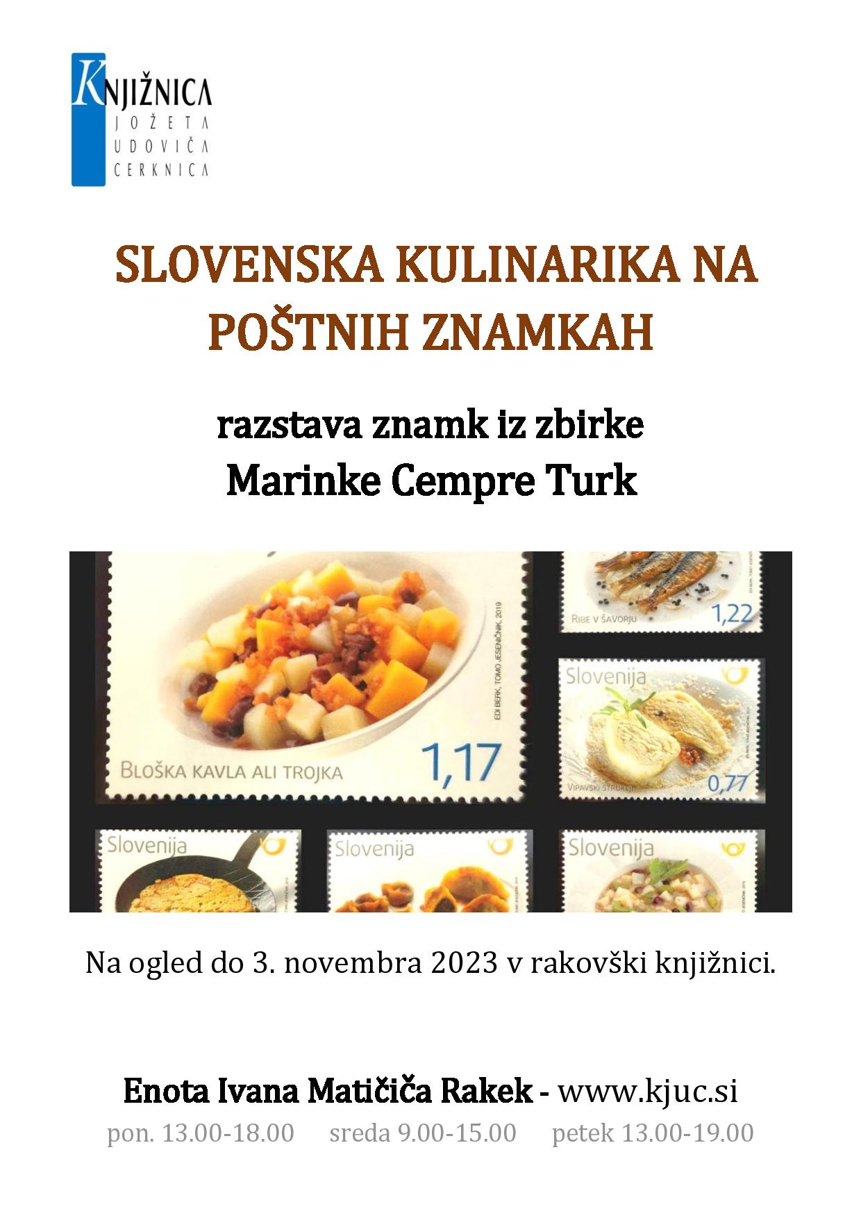Slovenska kulinarika na poštnih znamkah - razstava znamk iz zbirke Marinke Cempre Turk