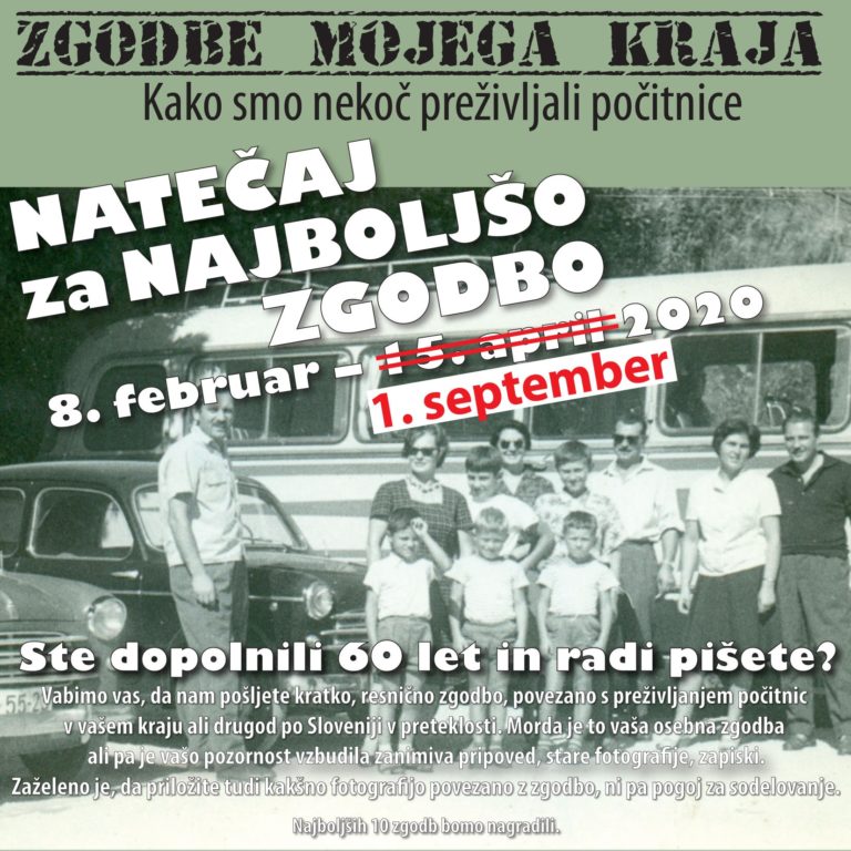 Podaljšanje natečaja. Svojo zgodbo, kako ste nekoč preživljali počitnice, lahko oddate še do 1. septembra 2020.