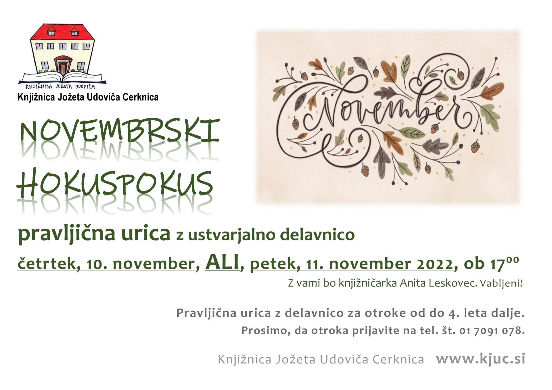 Novembrski hokuspokus - pravljična urica z ustvarjalno delavnico