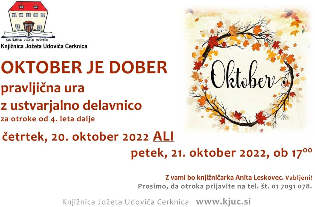 Oktober je dober - pravljična ura z ustvarjalno delavnico za otroke od 4. leta dalje