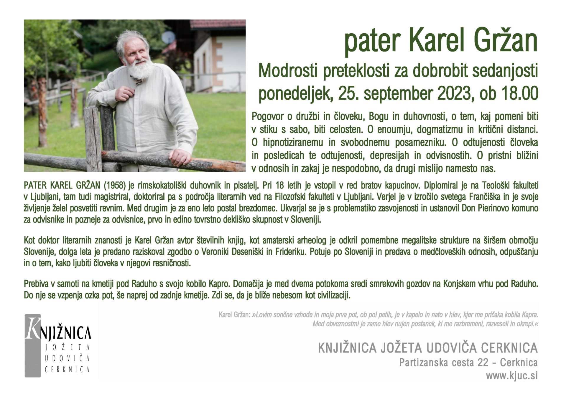 Pater Karel Gržan: Modrosti preteklosti za dobrobit sedanjosti