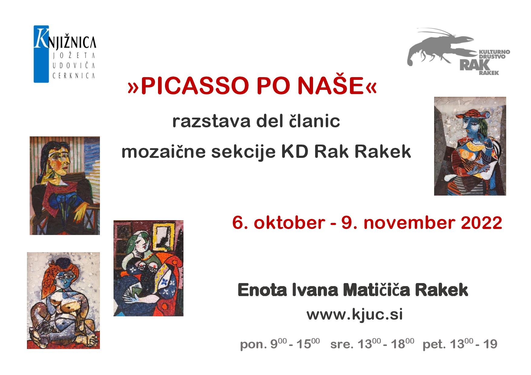 Picasso po naše - razstava del članic mozaične sekcije KD Rak Rakek