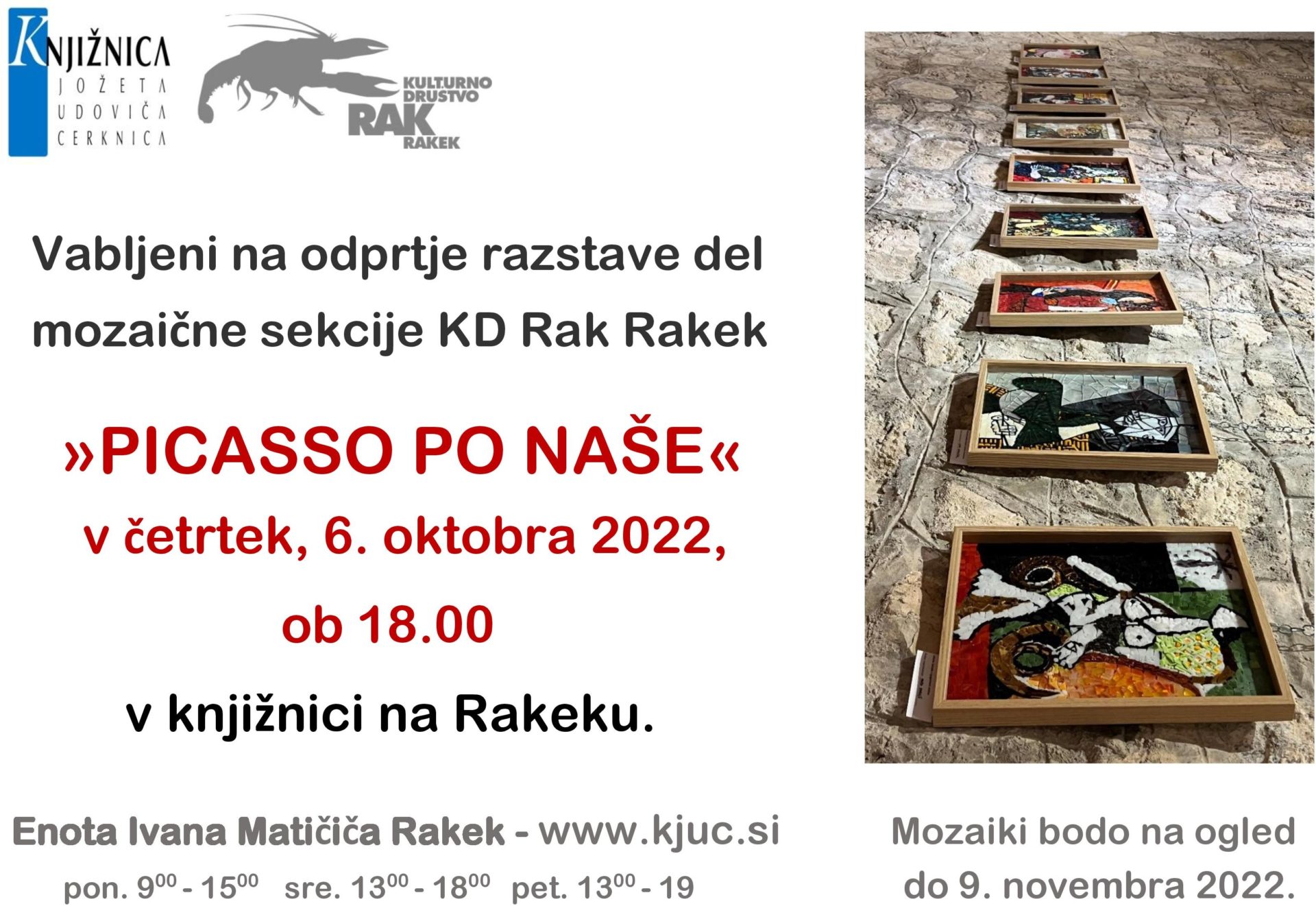 Picasso po naše - odprtje razstave del mozaične sekcije KD Rak Rakek