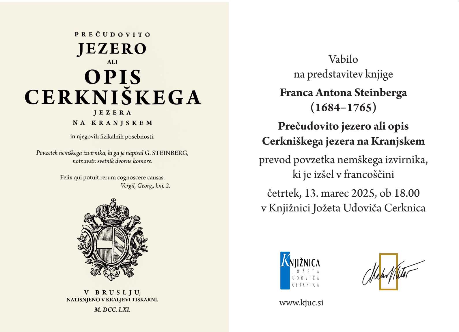 F. A. Steinberg: Prečudovito jezero ali opis Cerkniškega jezera na Kranjskem - predstavitev knjige