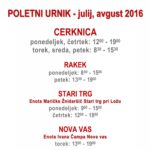 Poletni urnik - julij, avgust 2016