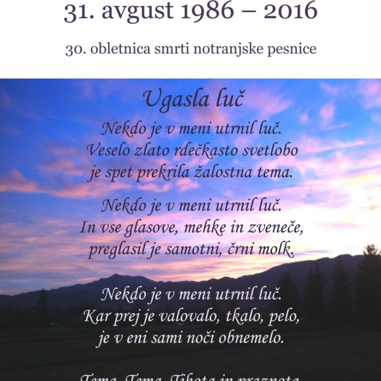 30. obletnica smrti notranjske pesnice Maričke Žnidaršič