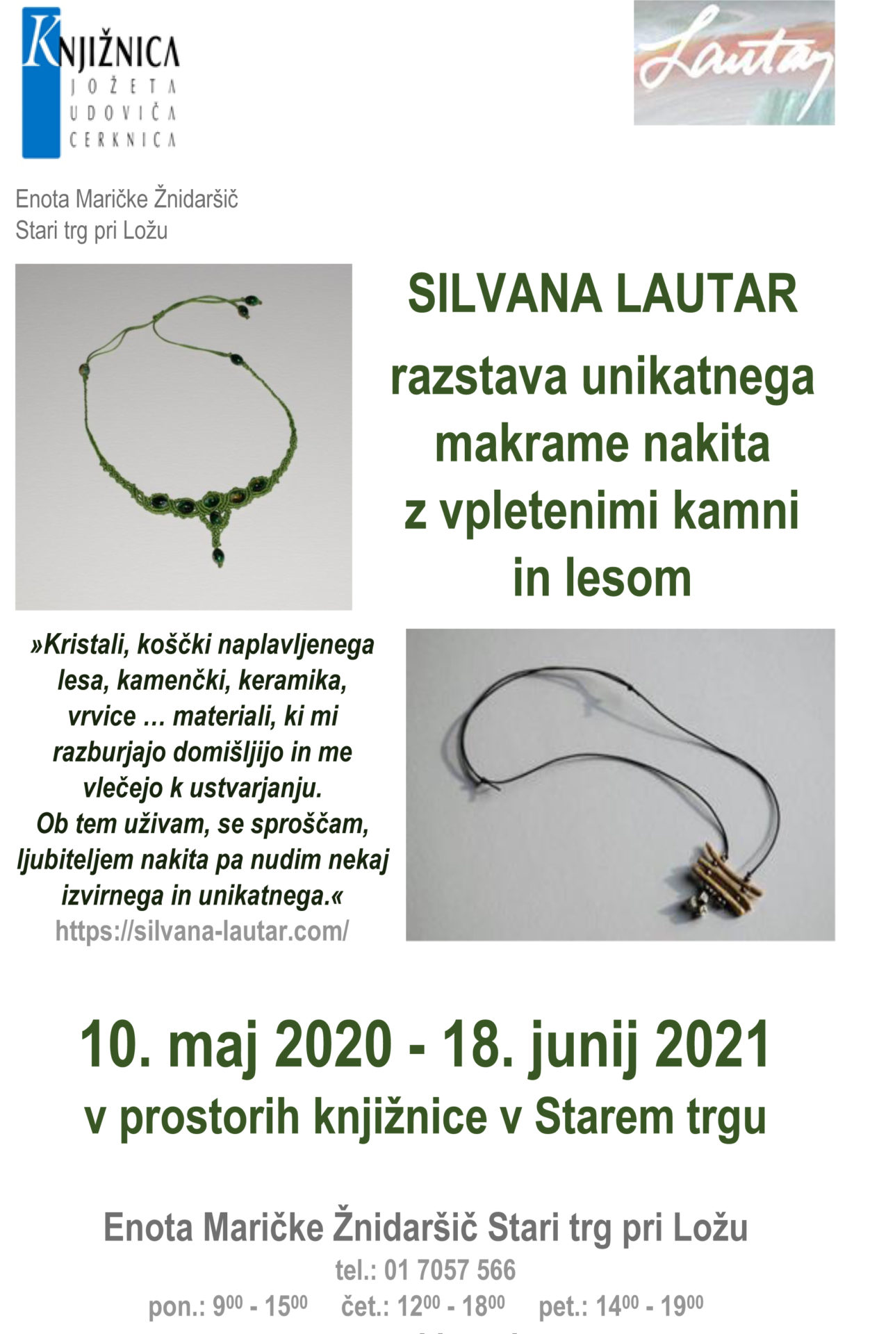 Silvana Lautar - razstava unikatnega makrame nakita z vpletenimi kamni in lesom