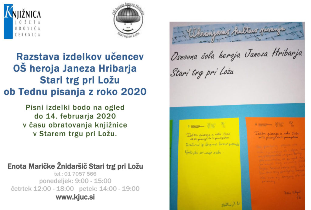 Teden pisanja z roko 2020 - Razstava izdelkov učencev OŠ heroja Janeza Hribarja Stari trg pri Ložu