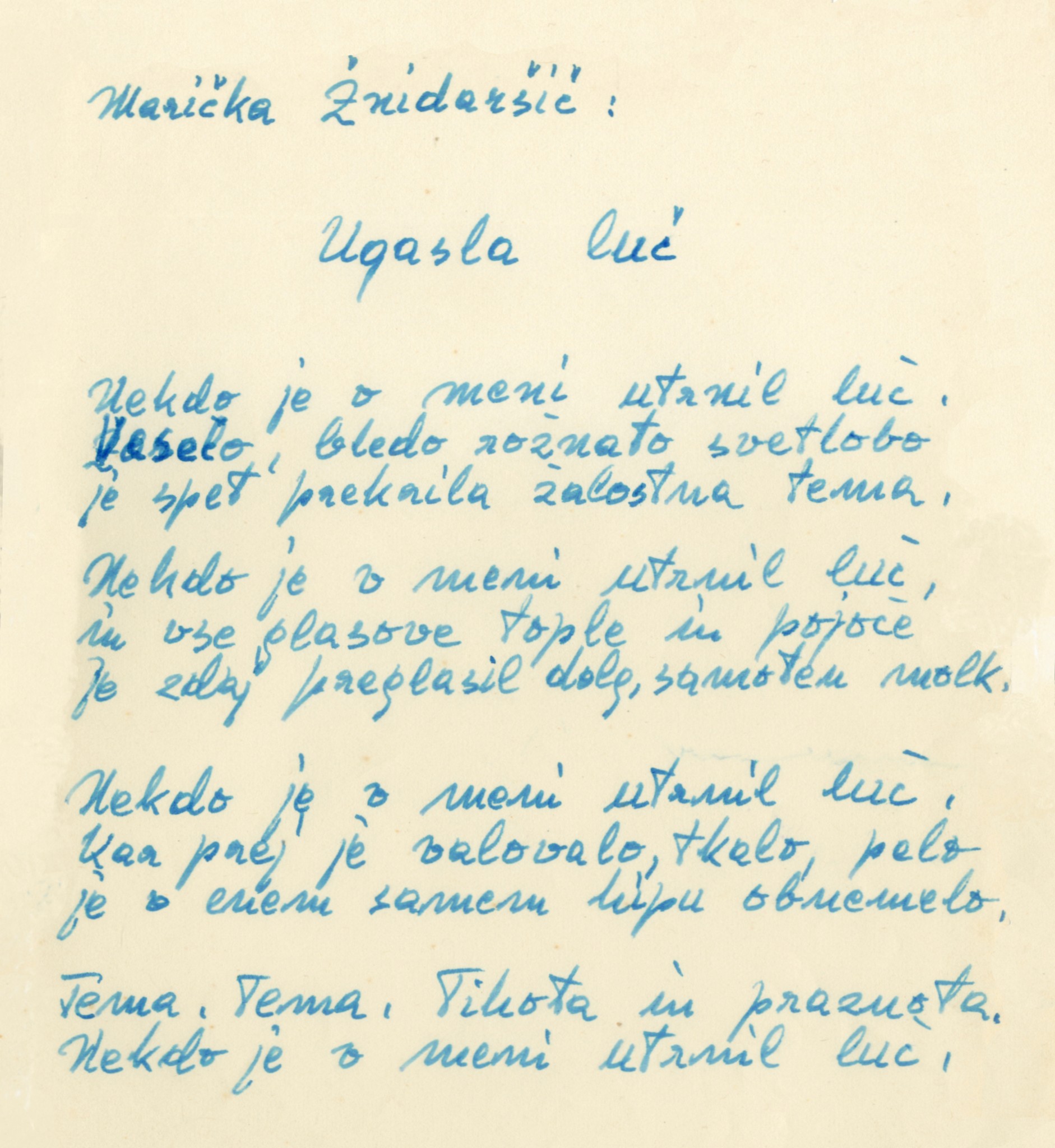 Ugasla luč - 30. obletnica smrti Maričke Žnidaršič