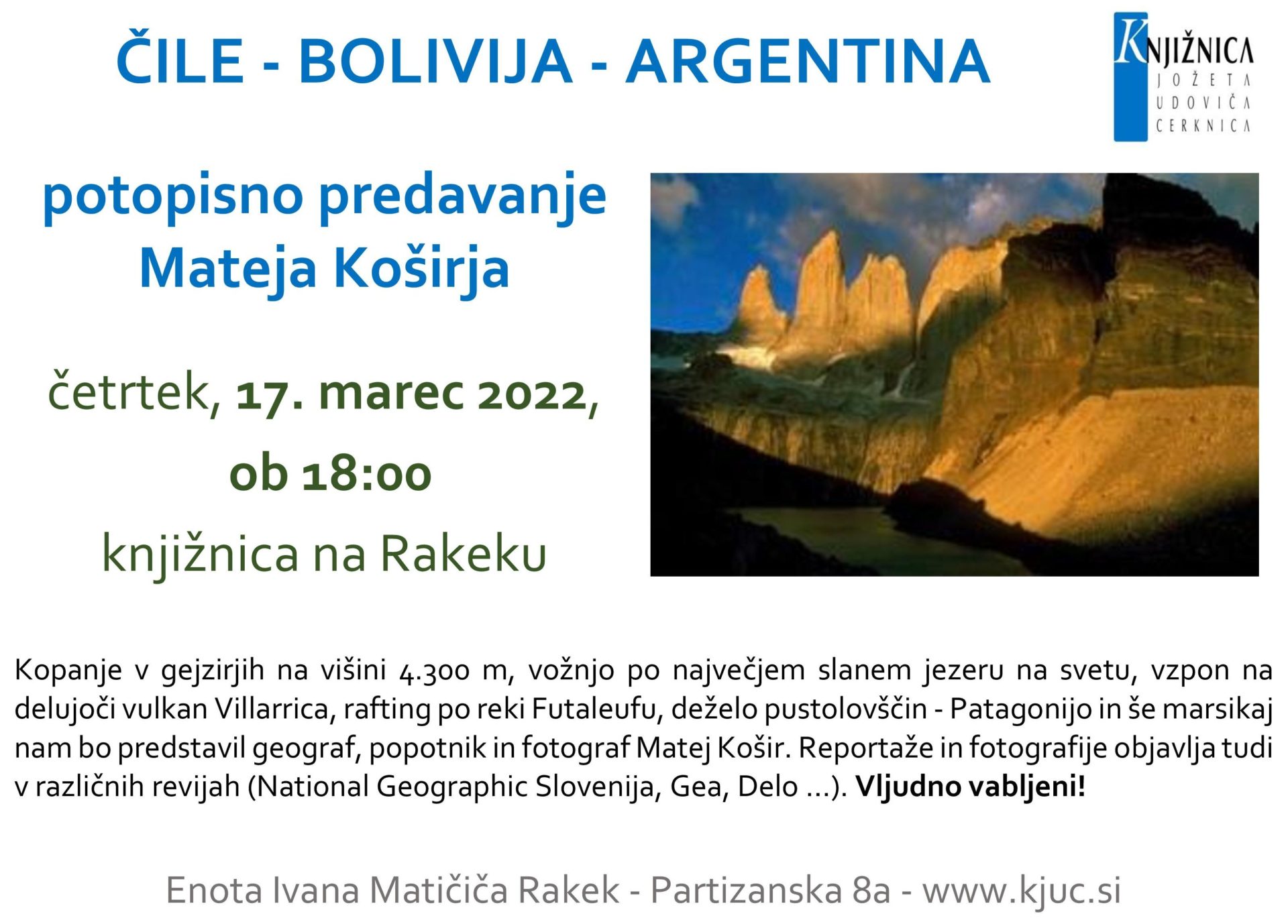 Matej Košir: Čile, Bolivija, Argentina - potopisno predavanje