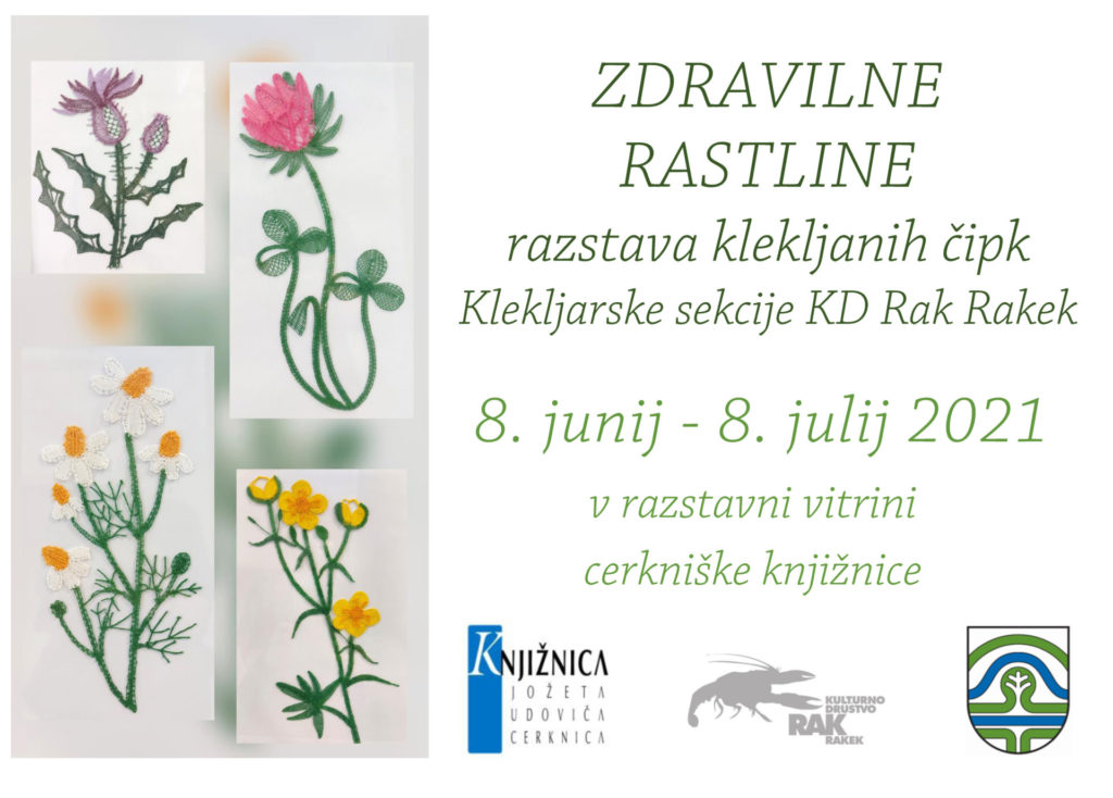 Zdravilne rastline - razstava klekljanih čipk Klekljarske sekcije KD Rak Rakek