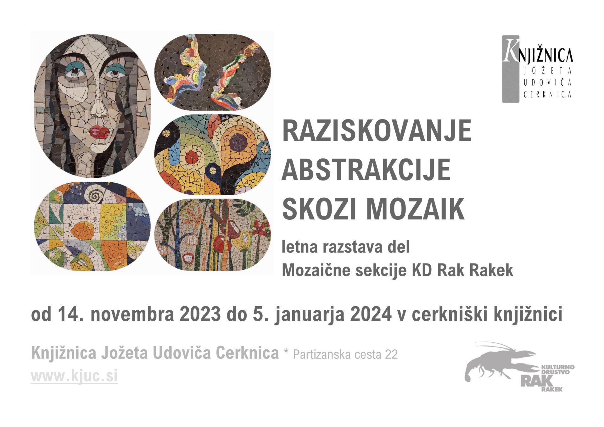 Raziskovanje abstrakcije skozi mozaik - letna razstava del mozaične sekcije KD Rak Rakek