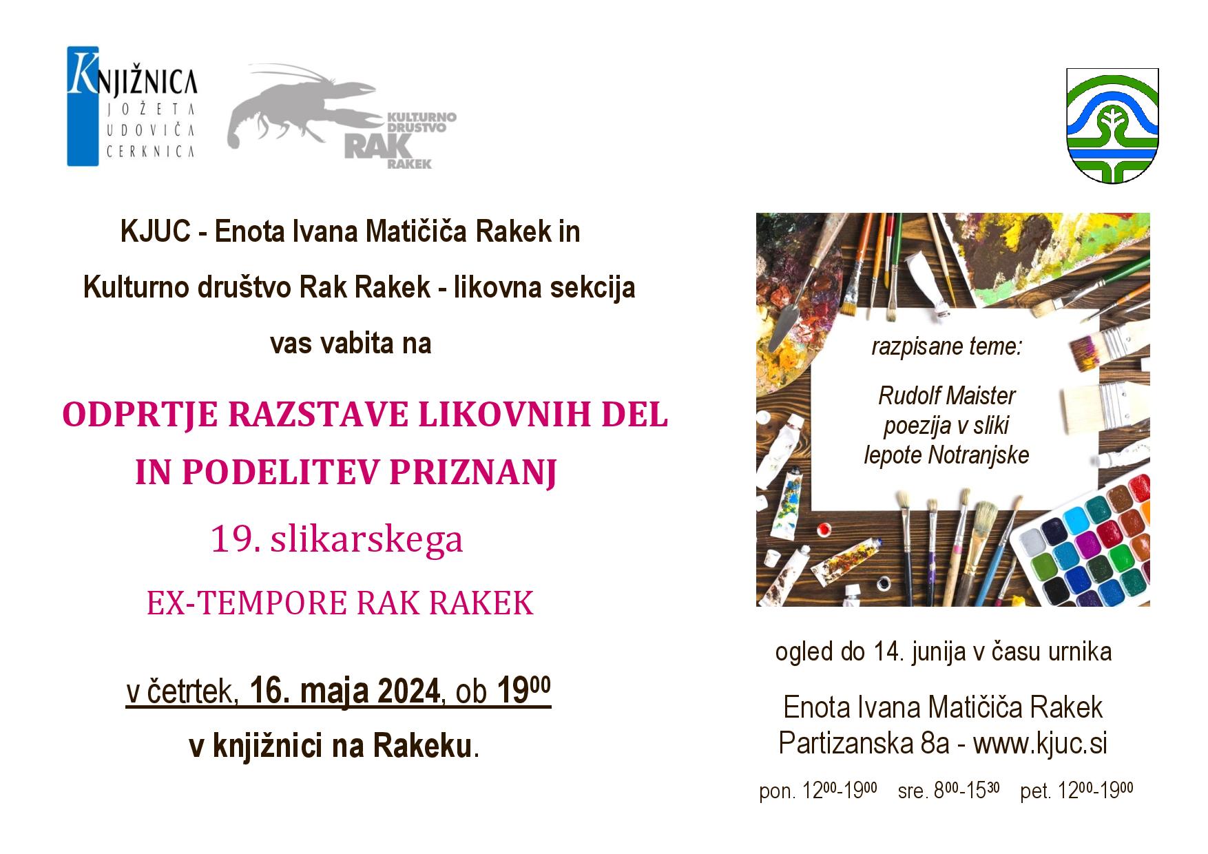 Odprtje razstave likovnih del in podelitev priznanj - 19. slikarski EX-TEMPORE Rak Rakek