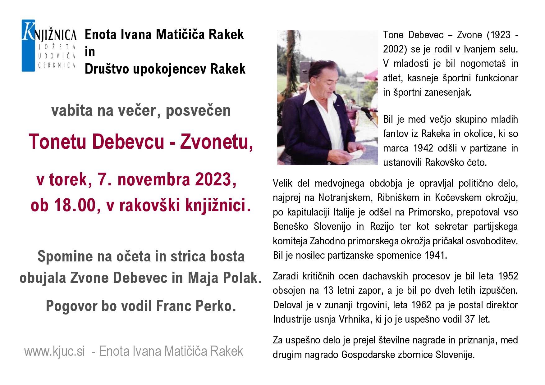 Večeri s krajani: Tone Debevec - Zvone