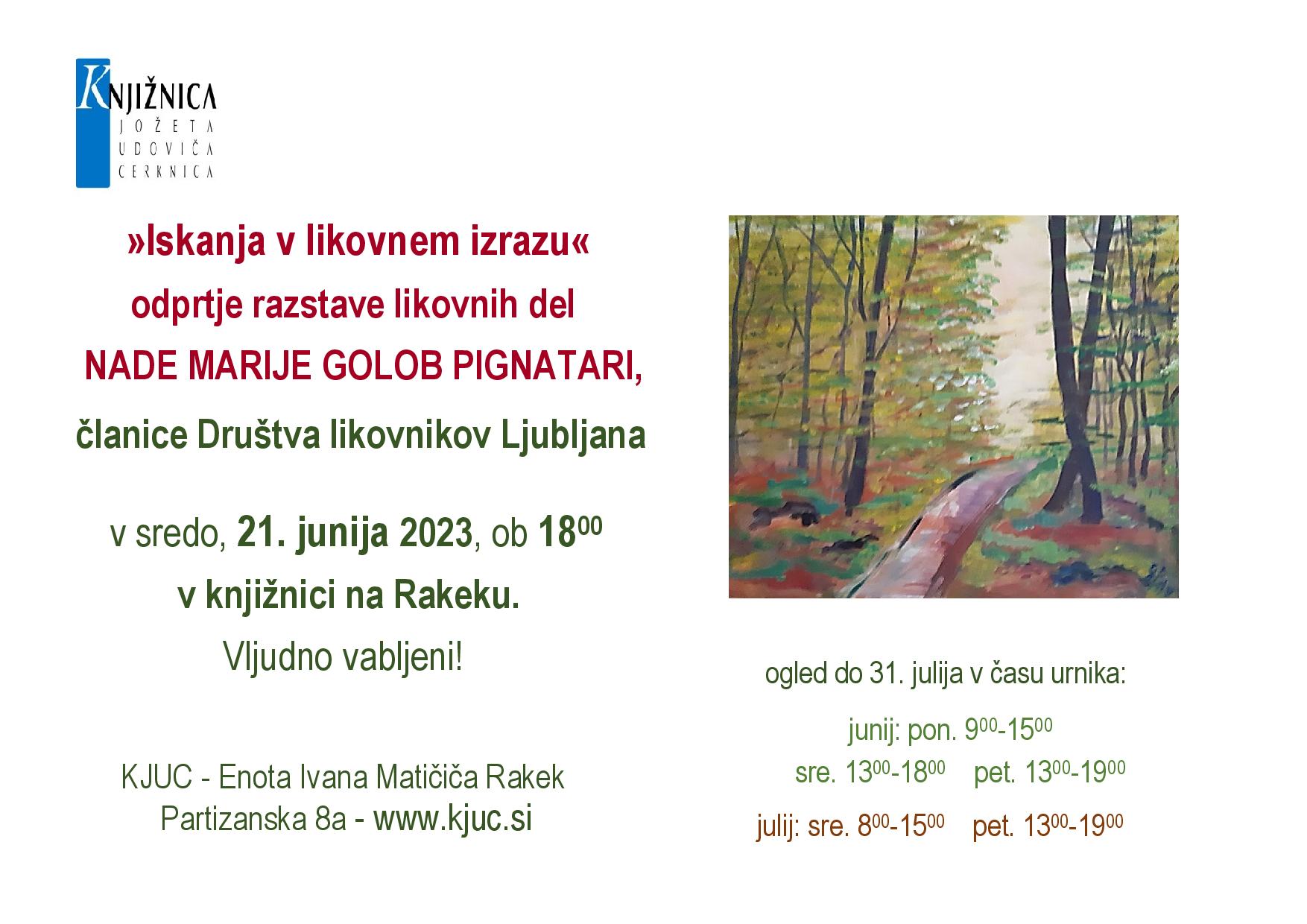 Iskanja v likovnem izrazu - odprtje razstave likovnih del Nade Marije Golob Pignatari