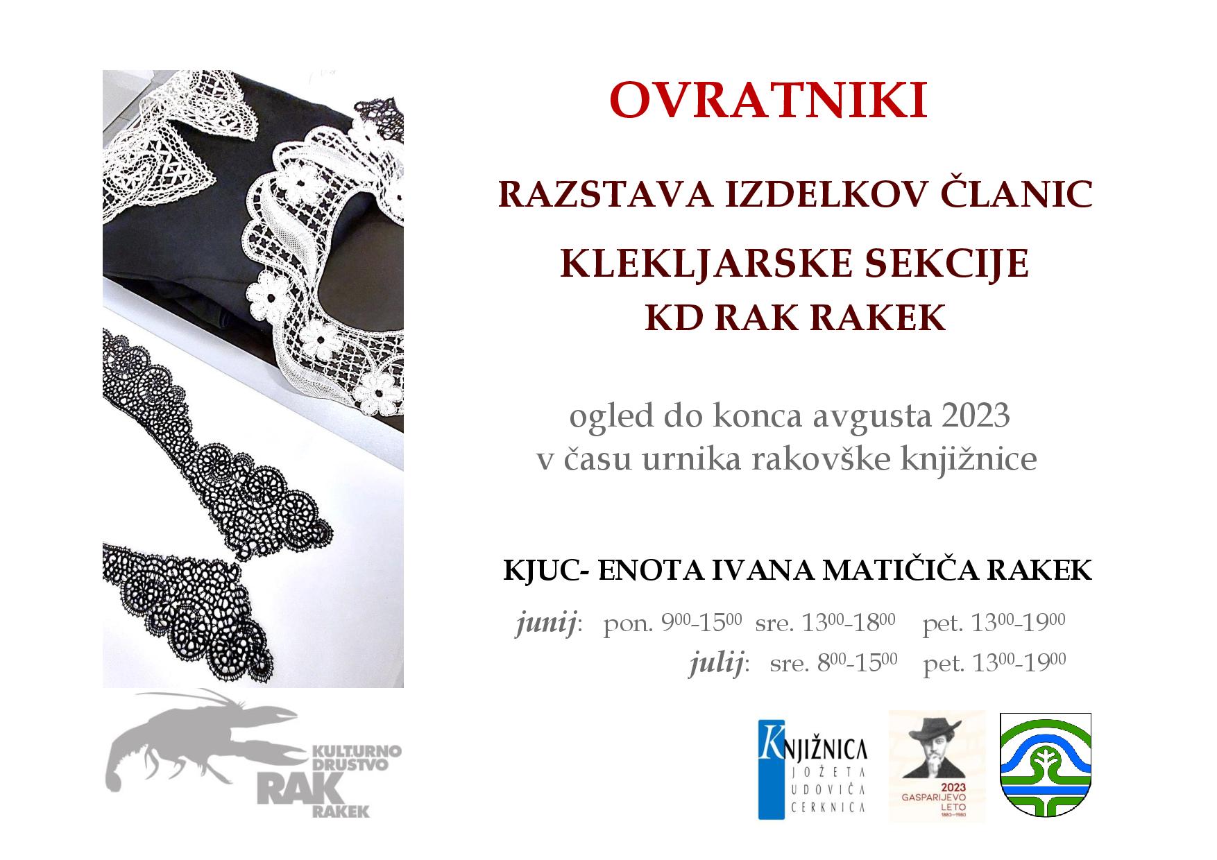 Ovratniki - razstava izdelkov članic klekljarske sekcije KD Rak Rakek