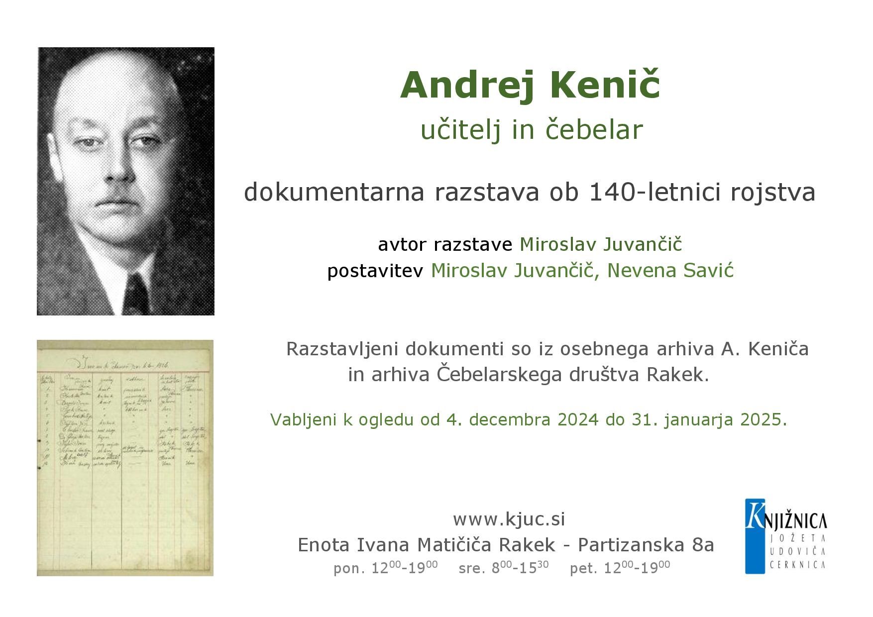 Učitelj in čebelar Andrej Kenič - dokumentarna razstava ob 140-letnici rojstva