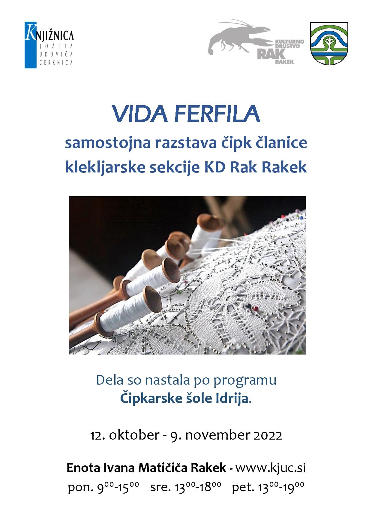 Vida Ferfila - samostojna razstava čipk članice klekljarske sekcije KD Rak Rakek