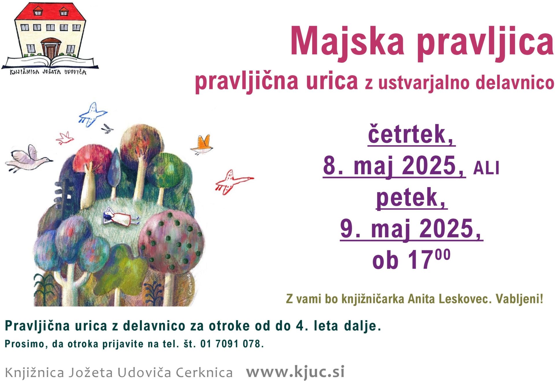 Majska pravljica - pravljična urica z ustvarjalno delavnico za otroke od 4. leta dalje
