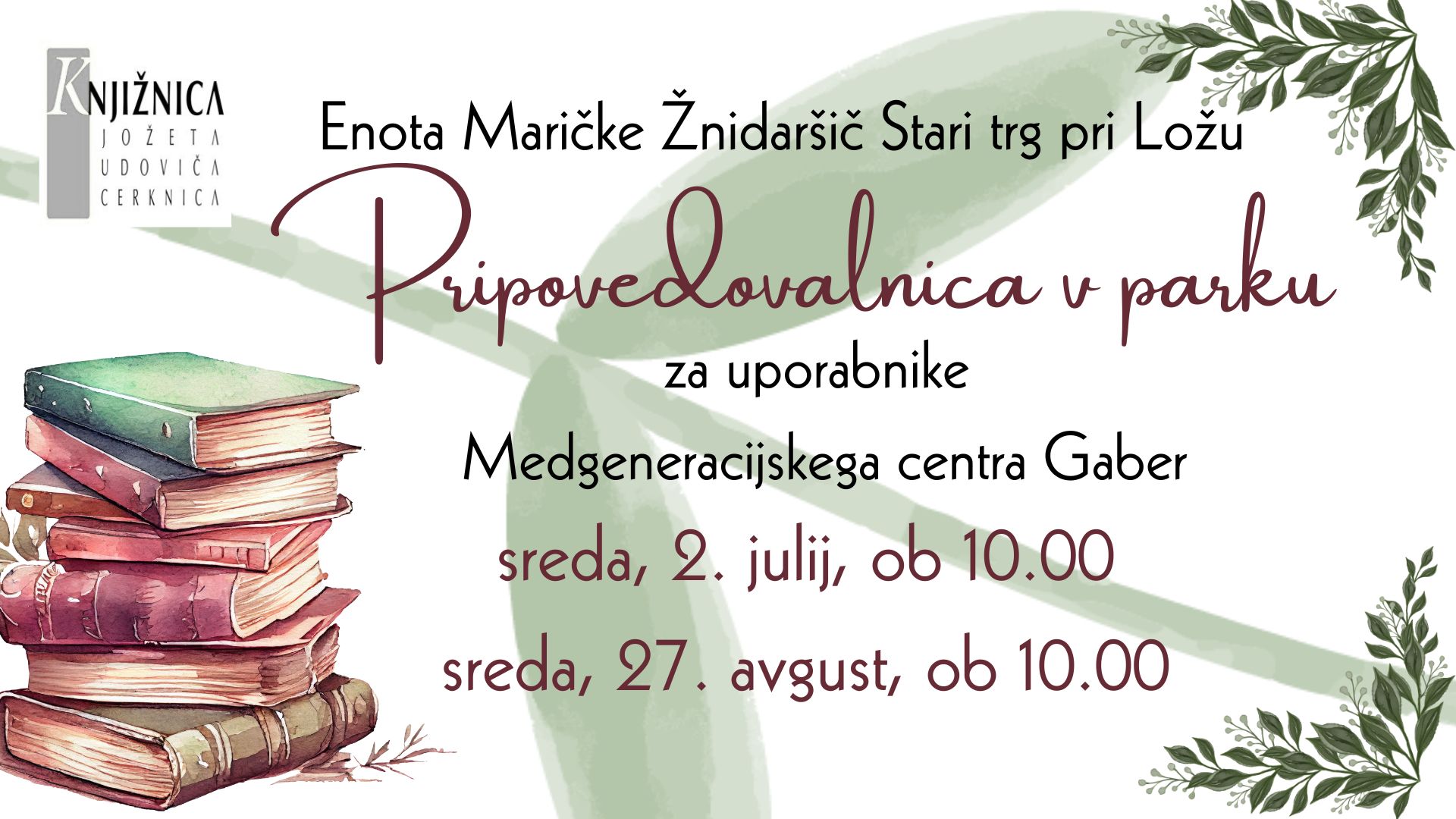 Pripovedovalnica v parku za uporabnike Medgeneracijskega centra Gaber