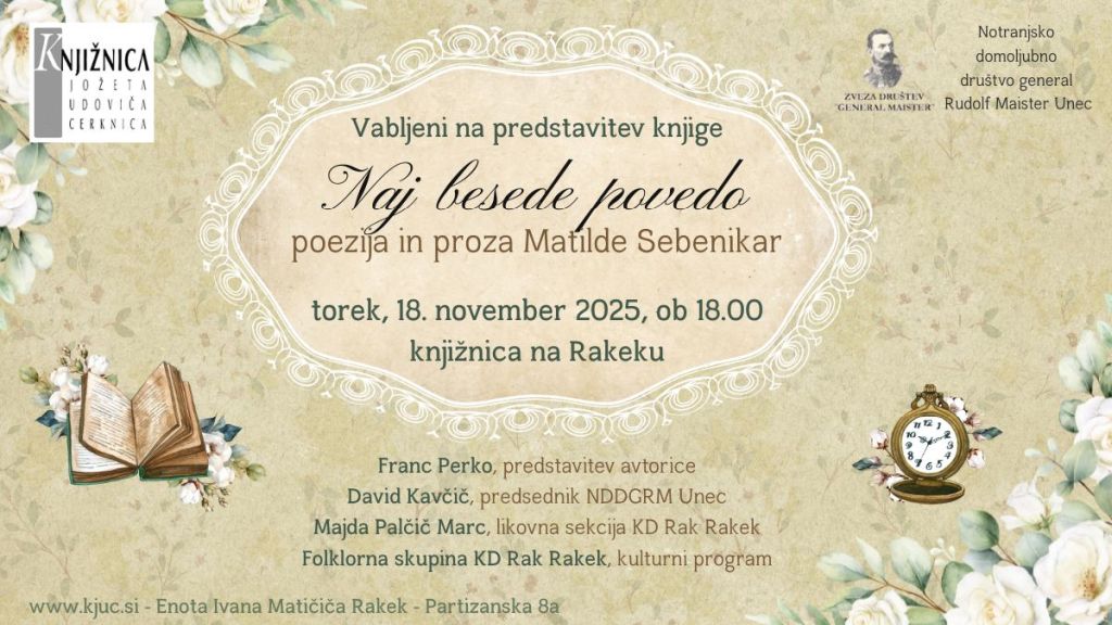 Predstavitev knjige Naj besede povedo - poezija in proza Matilde Sebenikar