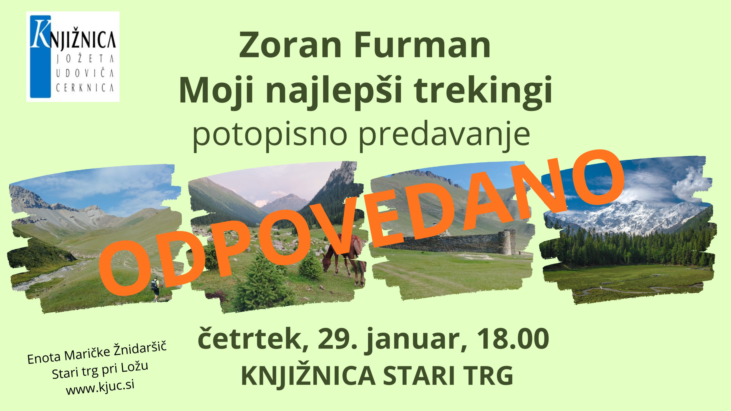 ODPOVEDANO - Zoran Furman: Moji najlepši trekingi - potopisno predavanje
