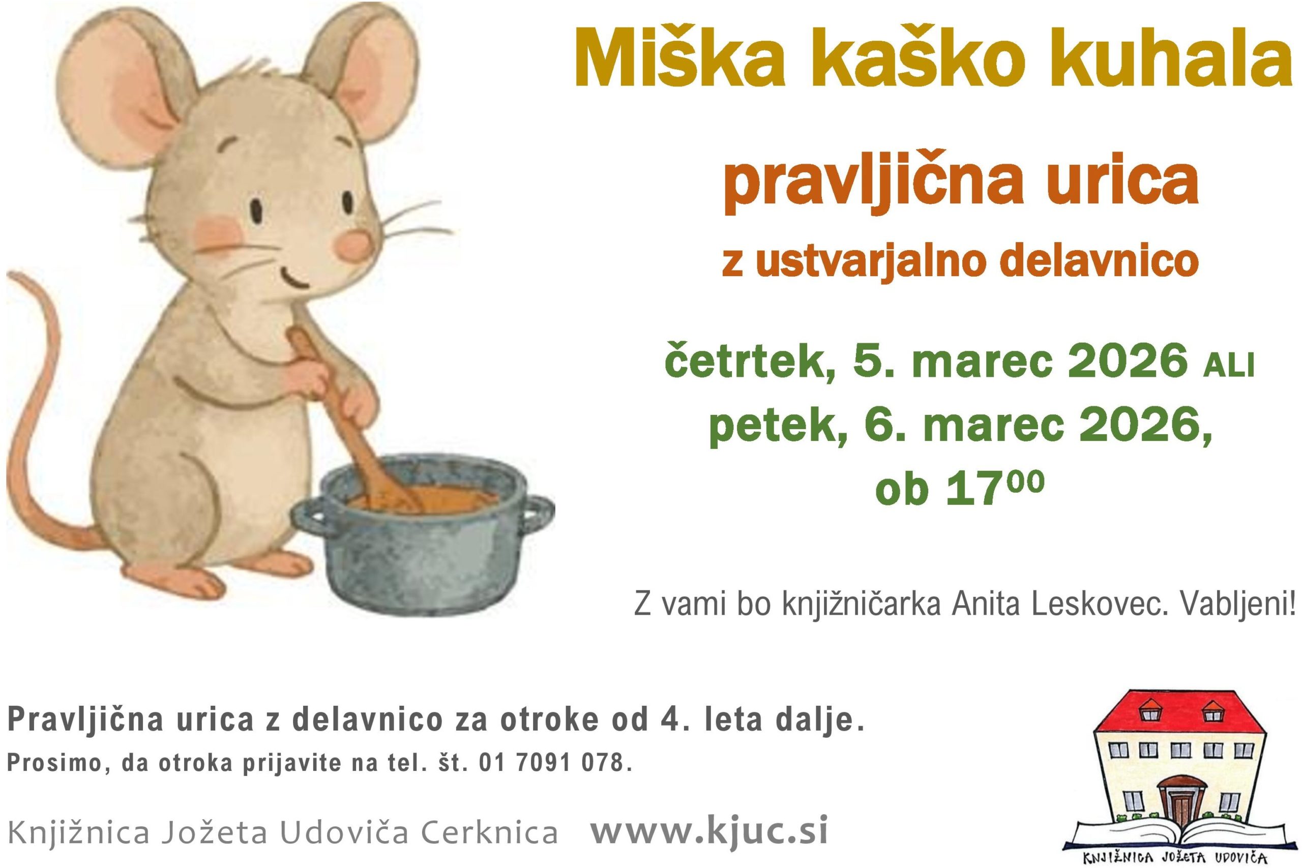 Miška kaško kuhala - pravljična ura z ustvarjalno delavnico