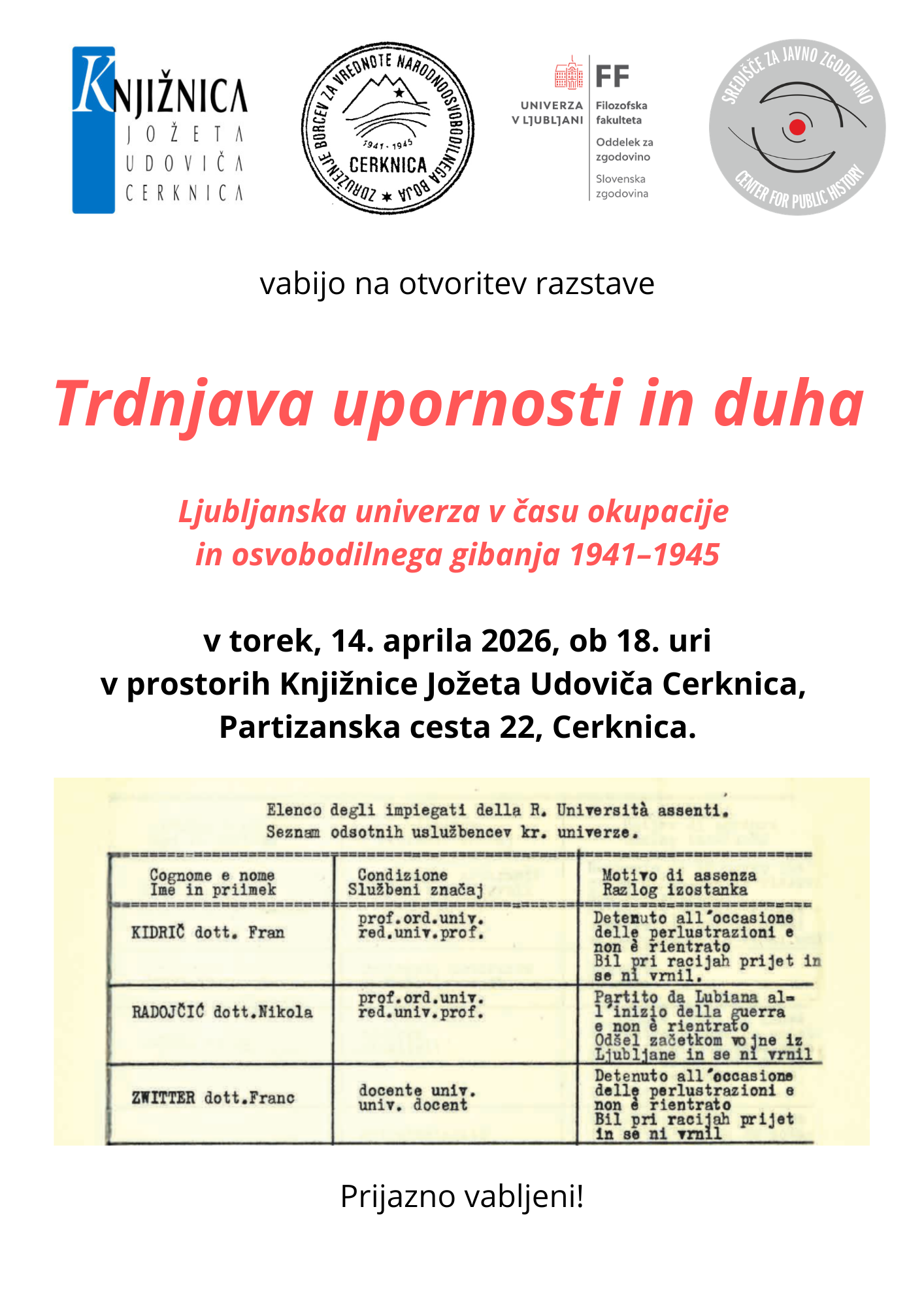 Univerza v Ljubljani v času druge svetovne vojne - odprtje razstave
