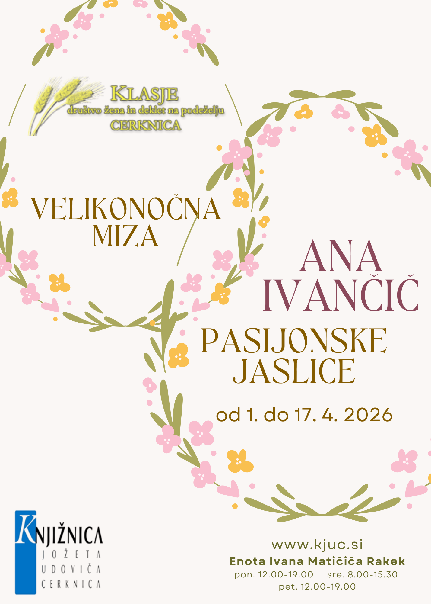 Velikonočna miza Društva Klasje s pasijonskimi jaslicami Ane Ivančič