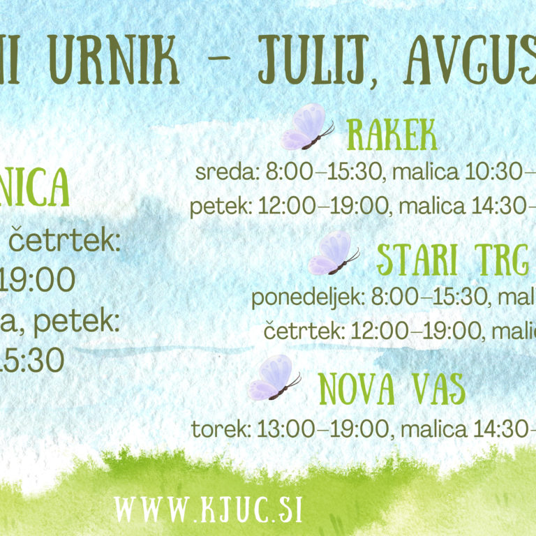 Poletni urnik – julij, avgust 2026