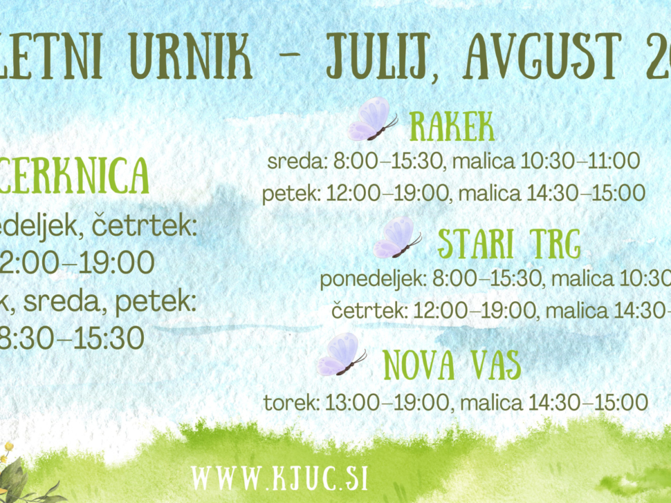 POLETNI URNIK – julij, avgust 2026