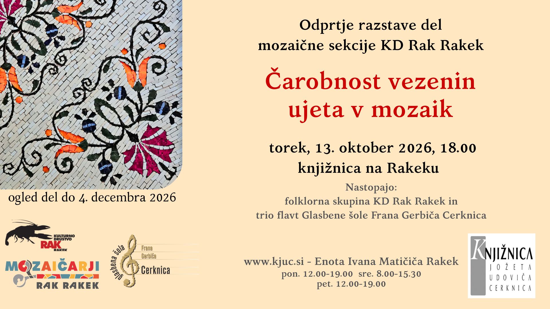Čarobnost vezenin ujeta v mozaik - odprtje razstave del mozaične sekcije