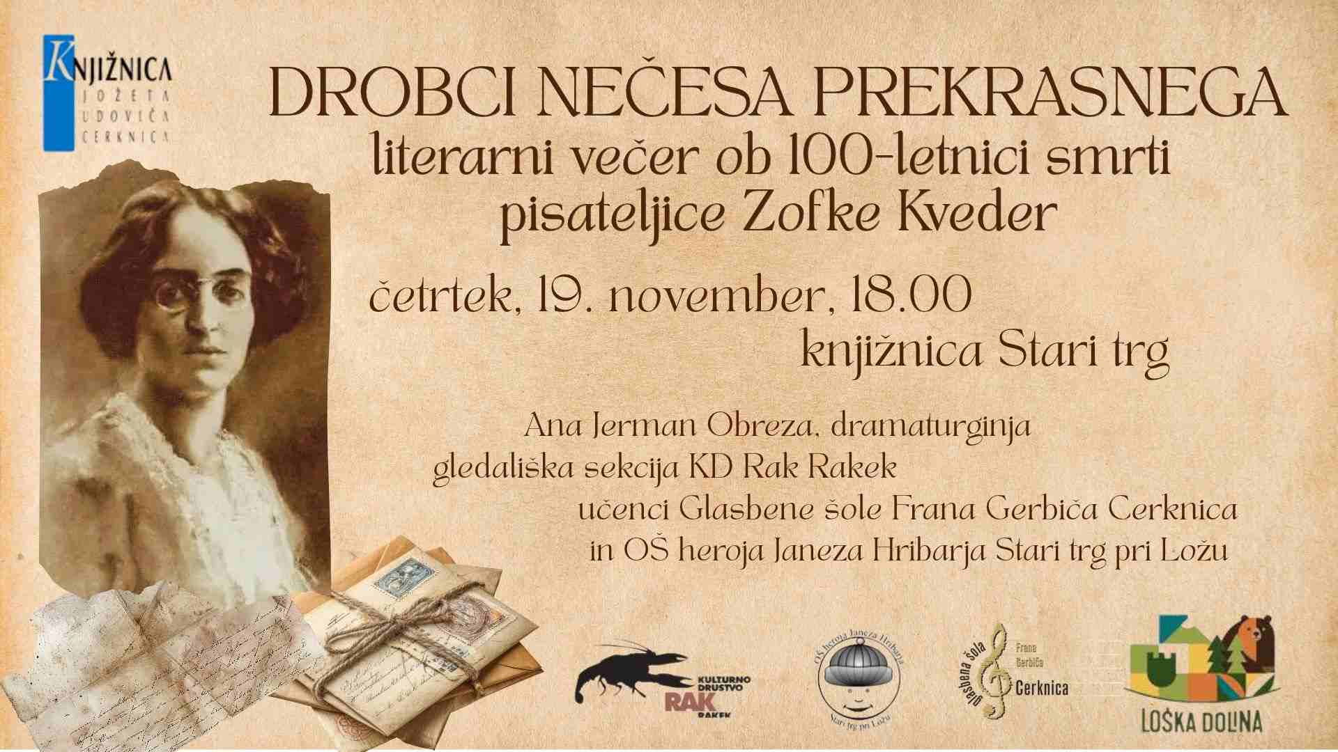 Drobci nečesa prekrasnega - literarni večer ob 100-letnici smrti Zofke Kveder
