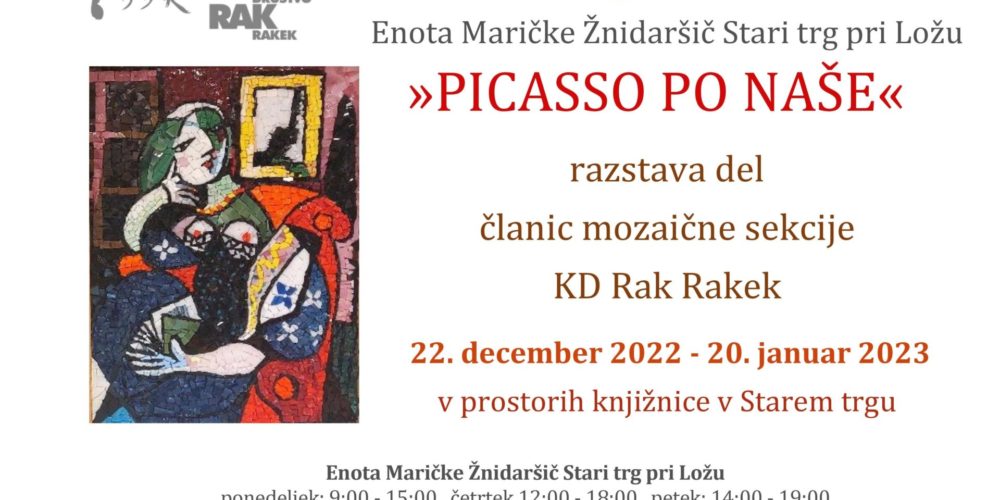 Picasso po naše – Razstava del članic mozaične sekcije KD Rak Rakek