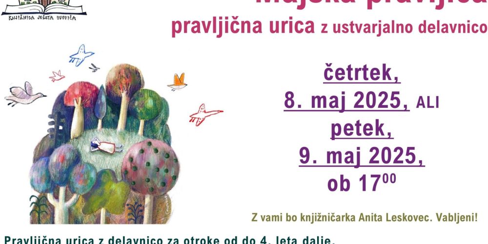 Majska pravljica – pravljična urica z ustvarjalno delavnico za otroke od 4. leta dalje